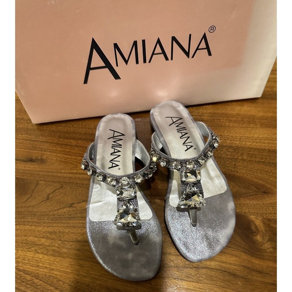 AMIANA Sparkle Gem Silver Girls Sandals‎ Shoes, Size 12, Brand New in Box